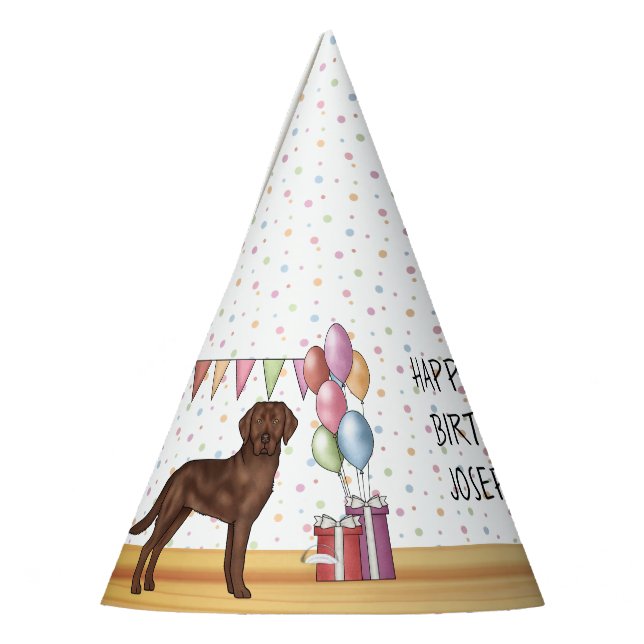 Chocolate Labrador Retriever Dog Happy Birthday Party Hat (Left)