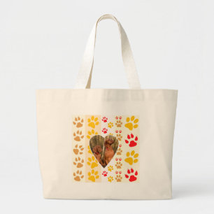 Chocolate Labrador Retriever Dog Hearts Paw Print Large Tote Bag