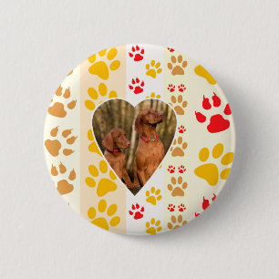 Chocolate Labrador Retriever Dog Hearts Paw Print Pinback Button