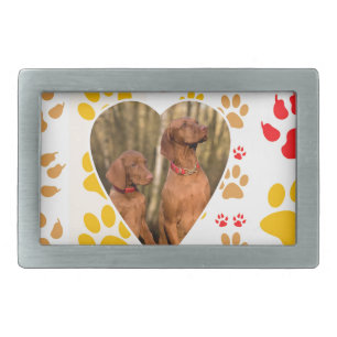 Chocolate Labrador Retriever Dog Hearts Paw Print Rectangular Belt Buckle