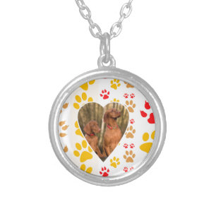 Chocolate Labrador Retriever  Dog Hearts Paw Print Silver Plated Necklace