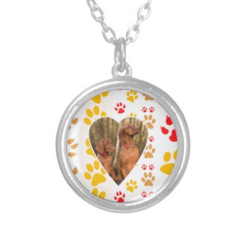 Chocolate Labrador Retriever  Dog Hearts Paw Print Silver Plated Necklace