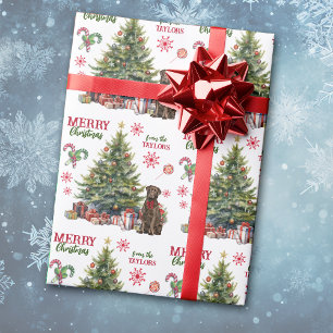 Chocolate Labrador Retriever Dog Holiday Tree Wrapping Paper