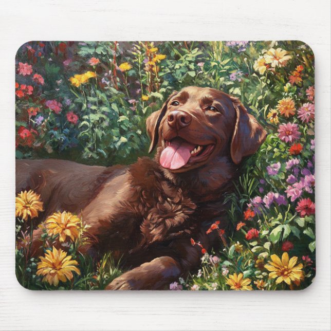 Chocolate Labrador Retriever Dog Lover Garden Mouse Pad (Front)