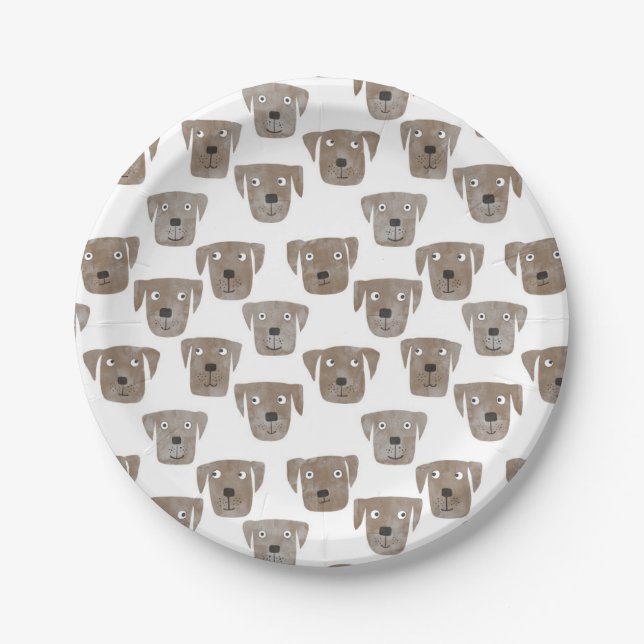 Chocolate Labrador Retriever Dog Pattern Cute Paper Plates (Front)