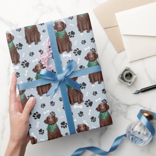 Chocolate Labrador Retriever Dog Paw Print Wrapping Paper
