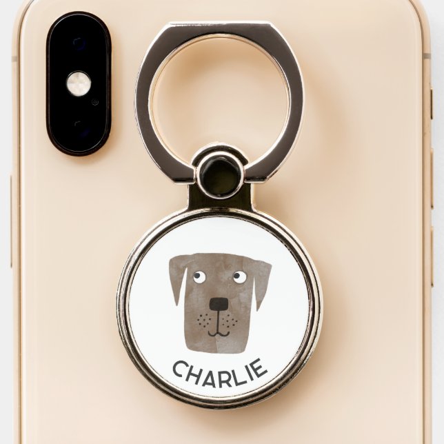 Chocolate Labrador Retriever Dog Personalized Phone Ring Stand (Close Up)