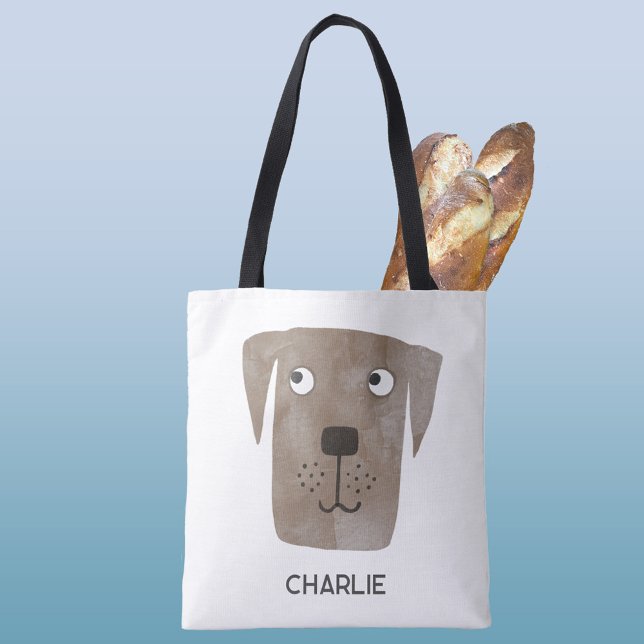 Chocolate Labrador Retriever Dog Personalized Tote Bag (Fun personalized name Chocolate Labrador Retriever dog tote bag)
