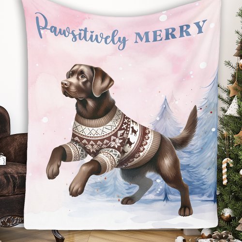 Chocolate Labrador Retriever Dog Pink Christmas Fleece Blanket