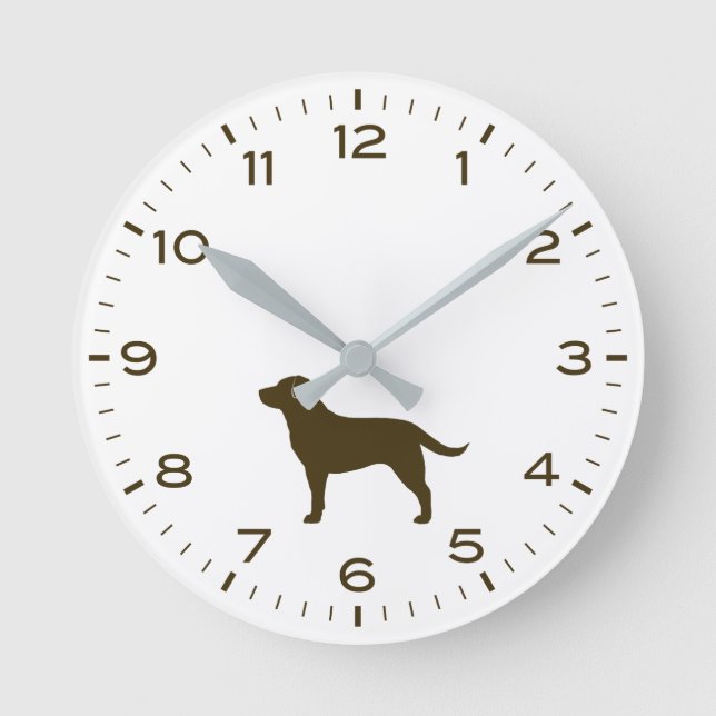 Chocolate Labrador Retriever Dog Silhouette Round Clock (Front)