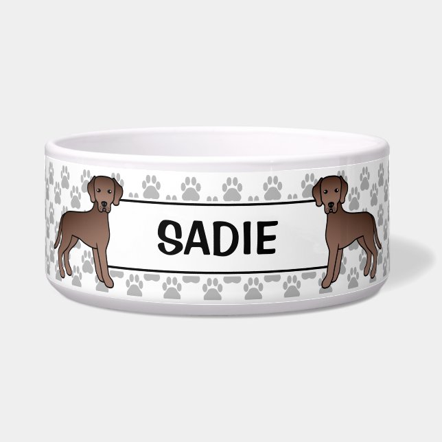 Chocolate Labrador Retriever Dog With Pet's Name Bowl (Front)