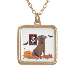 Chocolate Labrador Retriever Halloween Gold Plated Necklace