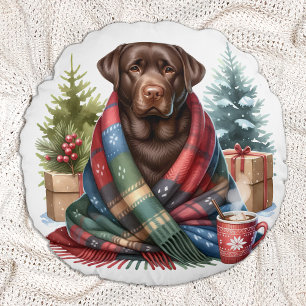 Chocolate Labrador Retriever Holiday Puppy Dog Round Pillow