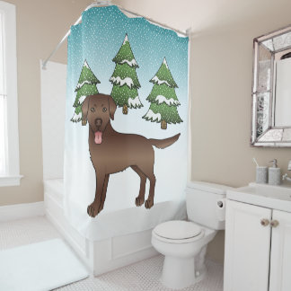 Chocolate Labrador Retriever In A Winter Forest Shower Curtain