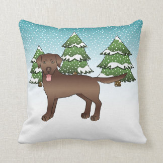Chocolate Labrador Retriever In A Winter Forest Throw Pillow