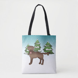 Chocolate Labrador Retriever In A Winter Forest Tote Bag