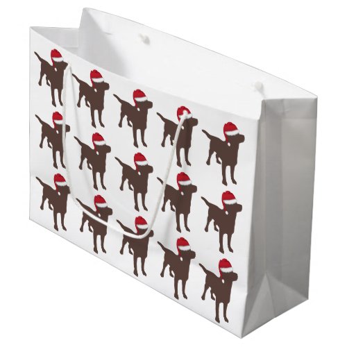 Chocolate Labrador Retriever In Red Santa Hat Large Gift Bag