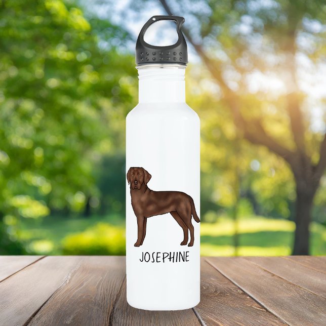 Chocolate Labrador Retriever Lab Art Custom Name Stainless Steel Water Bottle (Creator Uploaded)