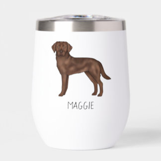 Chocolate Labrador Retriever Lab Art Custom Name Thermal Wine Tumbler