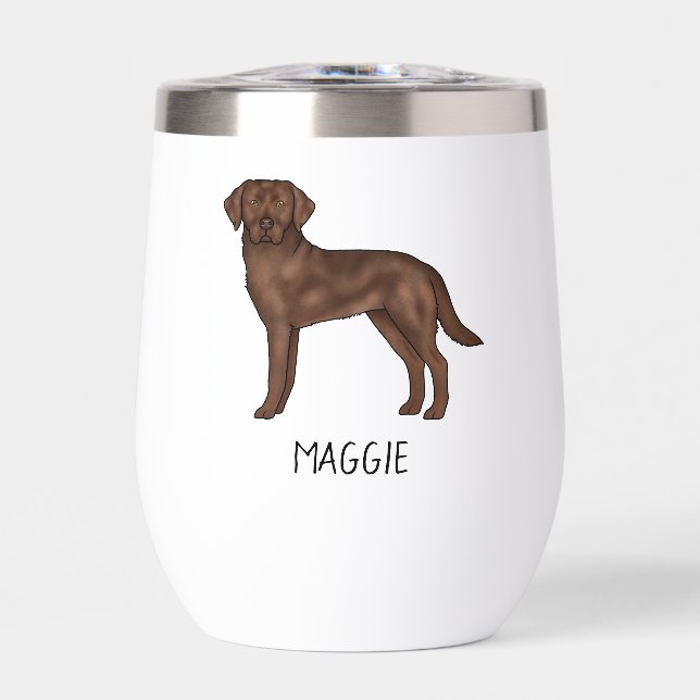 Chocolate Labrador Retriever Lab Art Custom Name Thermal Wine Tumbler (Front)