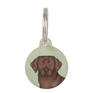 Chocolate Labrador Retriever Lab Dog Head Green Pet ID Tag