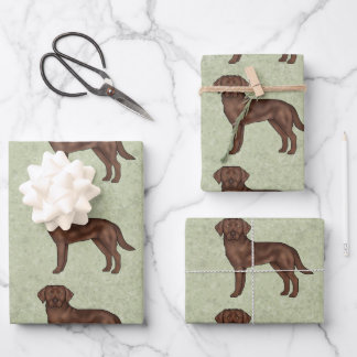 Chocolate Labrador Retriever Lab Dog Pattern Green Wrapping Paper Sheets