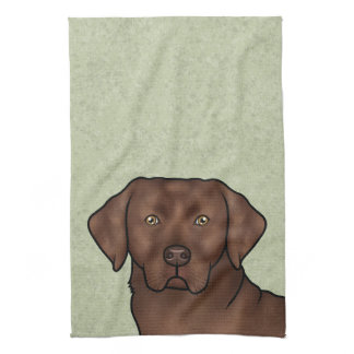 Chocolate Labrador Retriever Lab Head Green Kitchen Towel