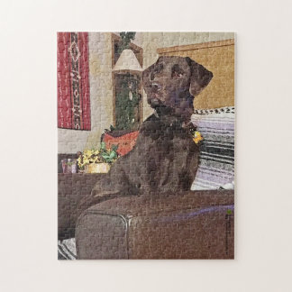 Chocolate Labrador Retriever On Chair Jigsaw Puzzle