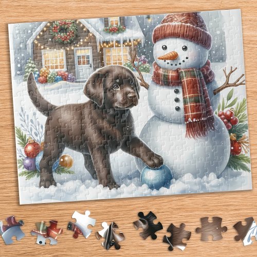 Chocolate Labrador Retriever Puppy Dog Christmas Jigsaw Puzzle