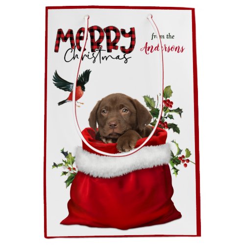 Chocolate Labrador Retriever Puppy Dog Christmas Medium Gift Bag
