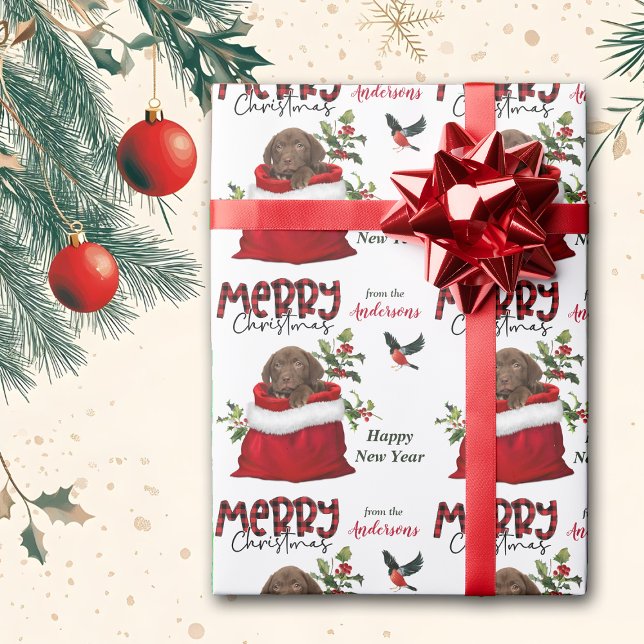 Chocolate Labrador Retriever Puppy in Gift Bag Wrapping Paper (Creator Uploaded)