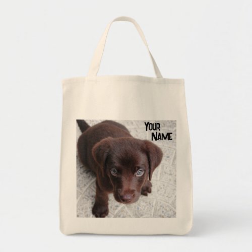 Chocolate Labrador Retriever puppy tote bag