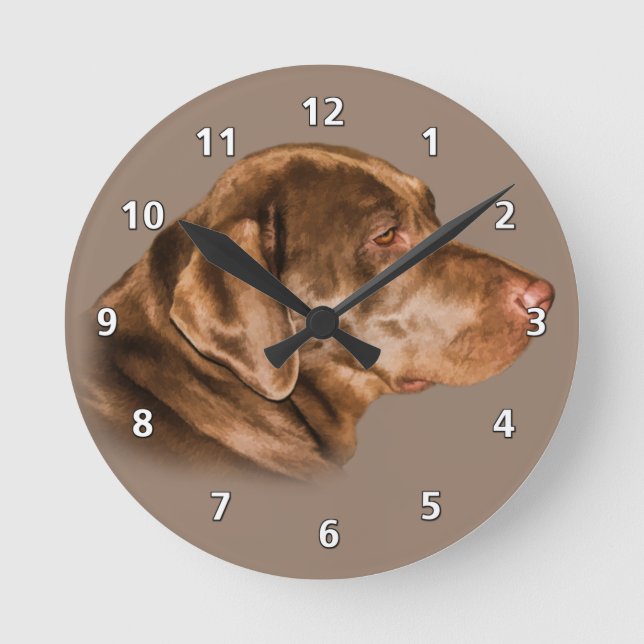 Chocolate Labrador Retriever Round Clock (Front)