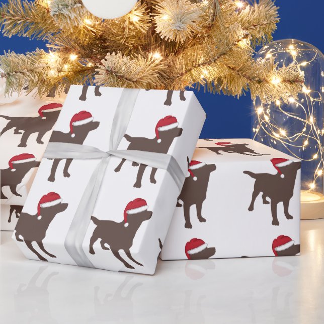 Chocolate Labrador Retriever Santa Hat Christmas Wrapping Paper (Holidays)