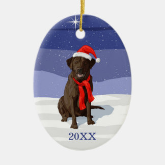 Chocolate Labrador Retriever Santa Hat & Scarf Ceramic Ornament