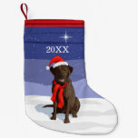 Chocolate Labrador Retriever Santa Hat &amp; Scarf Small Christmas Stocking