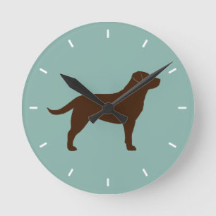 Chocolate Labrador Retriever Silhouette Round Clock