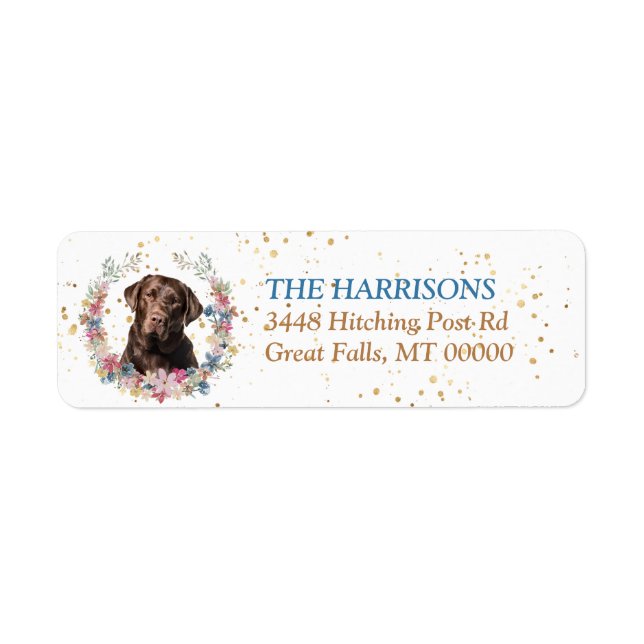 Chocolate Labrador Retriever Spring Flowers Wreath Label (Front)