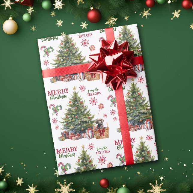 Chocolate Labrador Retriever Under the Tree Wrapping Paper (Creator Uploaded)