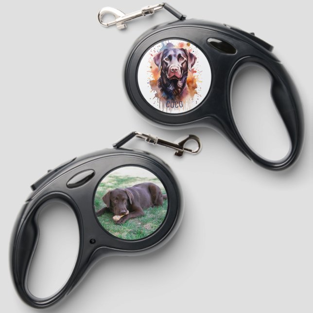 Chocolate Labrador Retriever Watercolor Retractable Pet Leash (Front & Back)