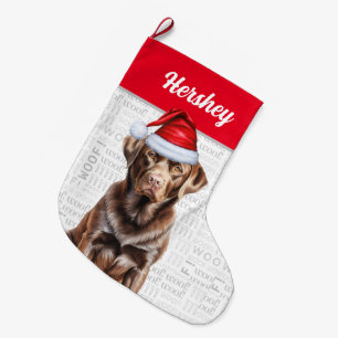 Chocolate Labrador Retriever with Dog's Name Large Christmas Stocking