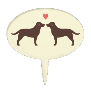 Chocolate Labrador Retrievers with Heart Cake Topper