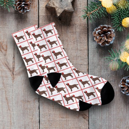 Chocolate Labrador Santa Christmas Pattern Socks