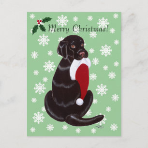Chocolate Labrador & Santa Hat Snowflake Holiday Postcard