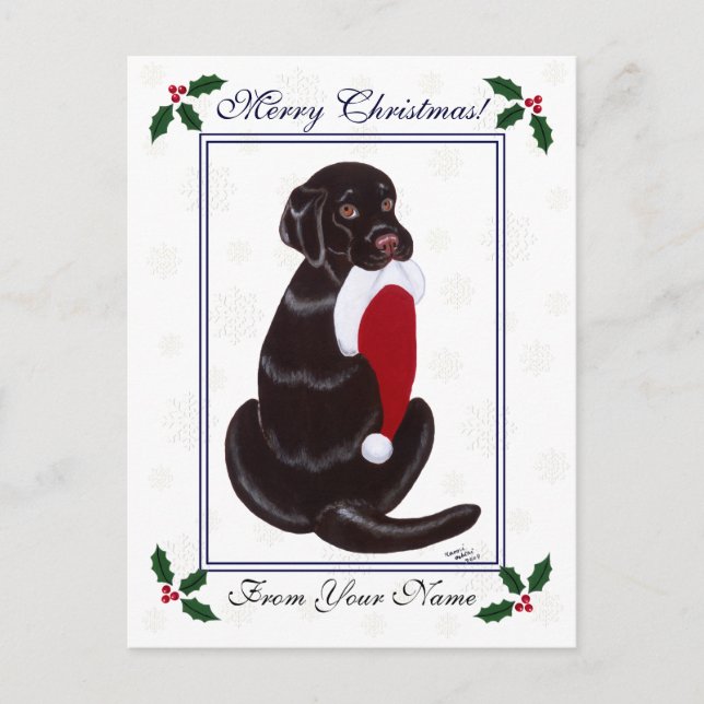 Chocolate Labrador & Santa Hat Snowflake Holiday Postcard (Front)