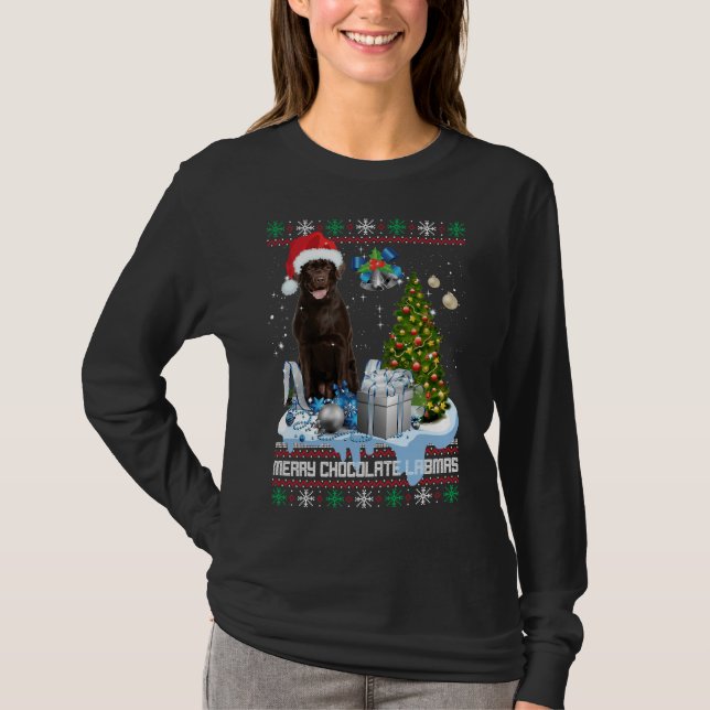 Chocolate Labrador Santa Hat Ugly Christmas T-Shirt (Front)
