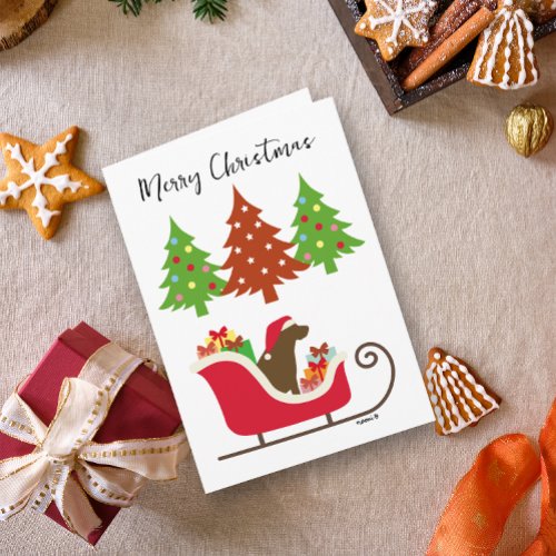 Chocolate Labrador Silhouette Christmas Sleigh Card