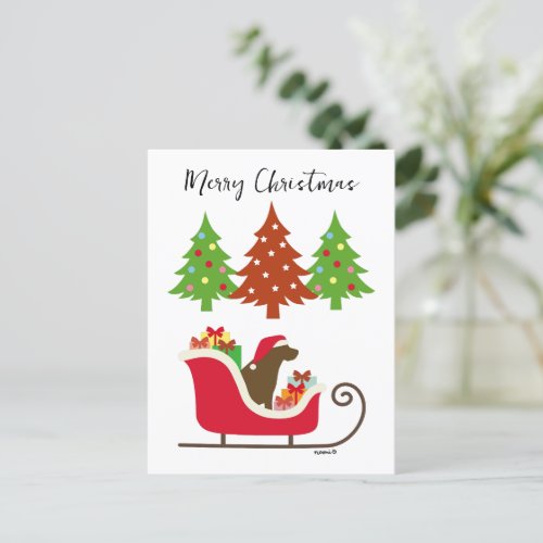 Chocolate Labrador Silhouette Christmas Sleigh Holiday Postcard