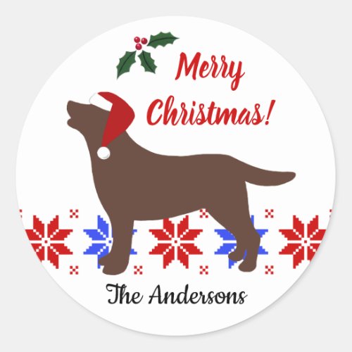 Chocolate Labrador Silhouette Santa Christmas Classic Round Sticker