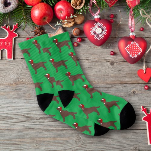 Chocolate Labrador Silhouette Santa Christmas Socks